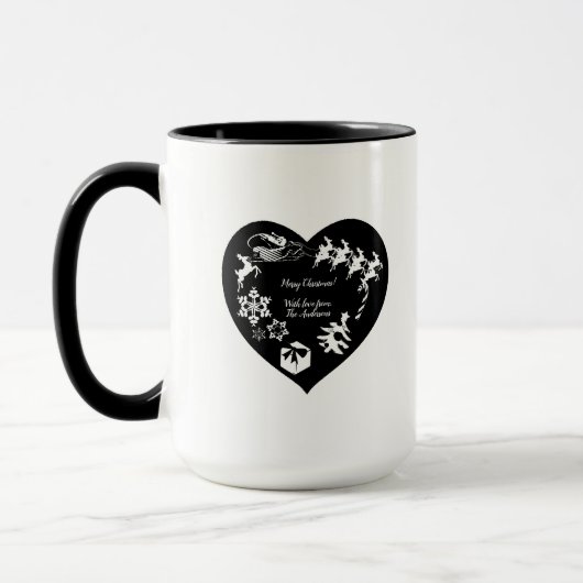 Noël Père Noël Reindeer Blk & Wht.Heart Mug (Gauche)