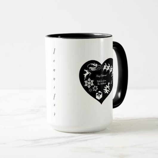 Noël Père Noël Reindeer Blk & Wht.Heart Mug (Devant droit)