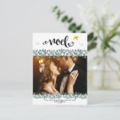 Noël photo de vacances carte postale bleu floral (Debout devant)