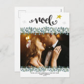 Noël photo de vacances carte postale bleu floral (Devant / Derrière)
