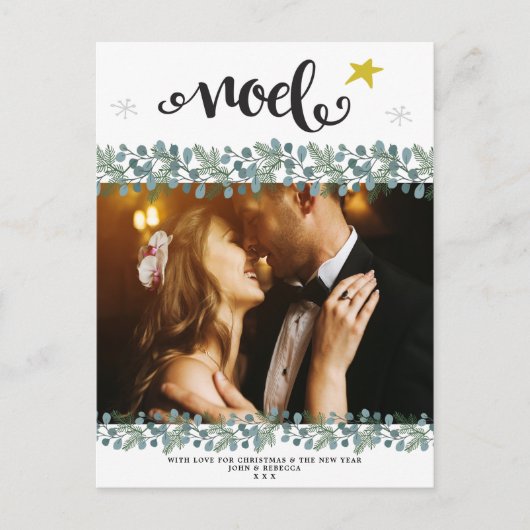 Noël photo de vacances carte postale bleu floral (Devant)