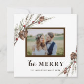 Noël Pine Branche Carte photo de vacances | CARRÉ (Devant)