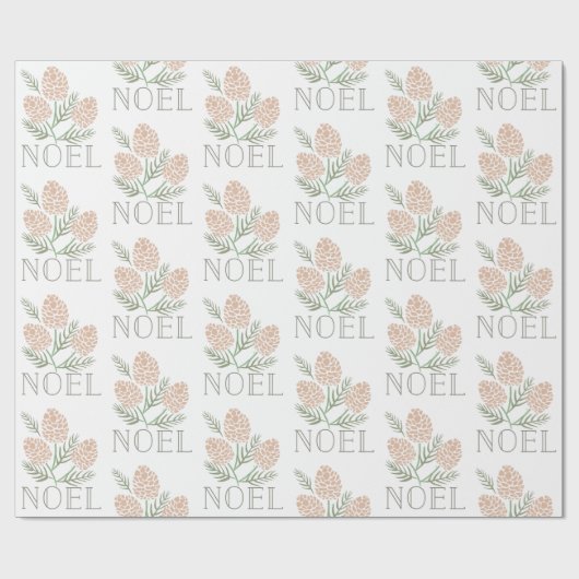 NOEL Pine Cone Pattern White Cadeaupapier (Vlak)