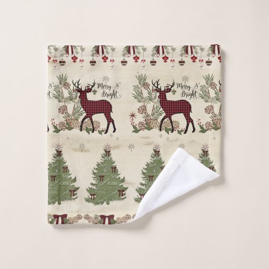 Noël Pine Forest Cerfs Antlers Joyeux n Bright (Gant de toilette)
