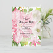 Noël Pink Poinsettia Floral Invitations (Debout devant)