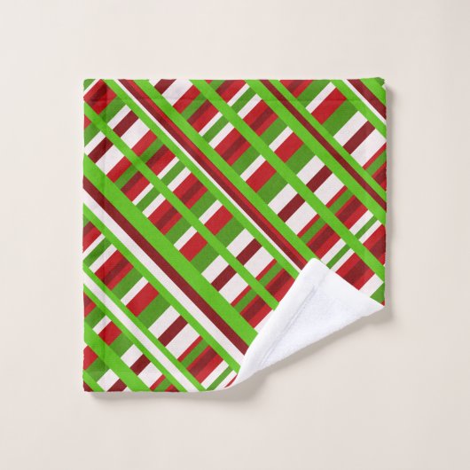 Noël Plaid Diagonal en rouge, vert et blanc (Gant de toilette)