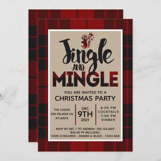 Noël Plaid Fête Invitation (Devant / Derrière)