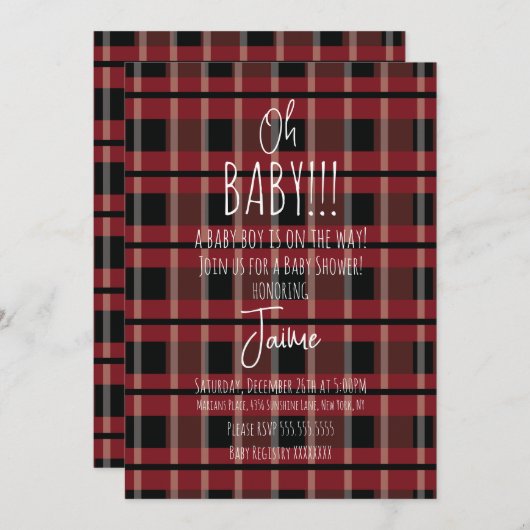 Noël Plaid Stripes Baby shower Invitation (Devant / Derrière)