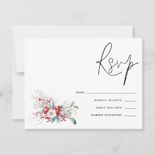 Noël Poinsettia Berries Script Wedding RSVP (Devant)