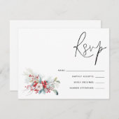 Noël Poinsettia Berries Script Wedding RSVP (Devant / Derrière)