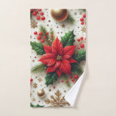 Noël Poinsettia rouge avec des flocons d'or (Serviette à main)