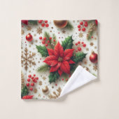 Noël Poinsettia rouge avec des flocons d'or (Gant de toilette)