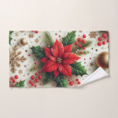 Noël Poinsettia rouge avec des flocons d'or (Serviette à main)
