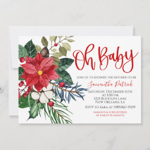 Noël Pointsettia Baby shower Invitation