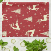 Noël Prancing Gold Deer Vacances Serviette de cuis (Plié)
