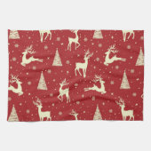 Noël Prancing Gold Deer Vacances Serviette de cuis (Horizontal)