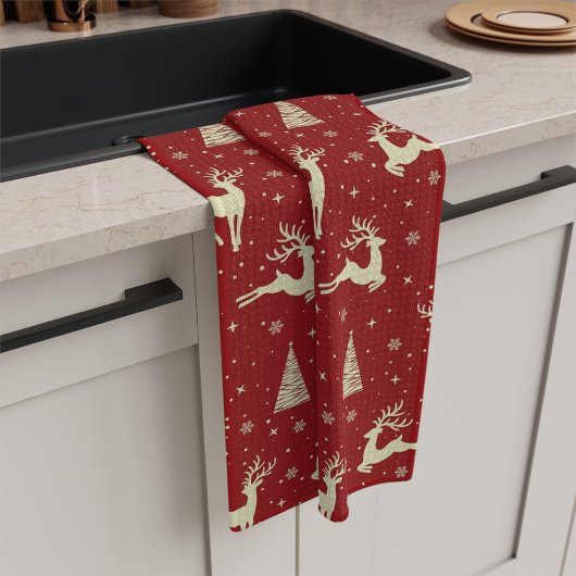 Noël Prancing Gold Deer Vacances Serviette de cuis
