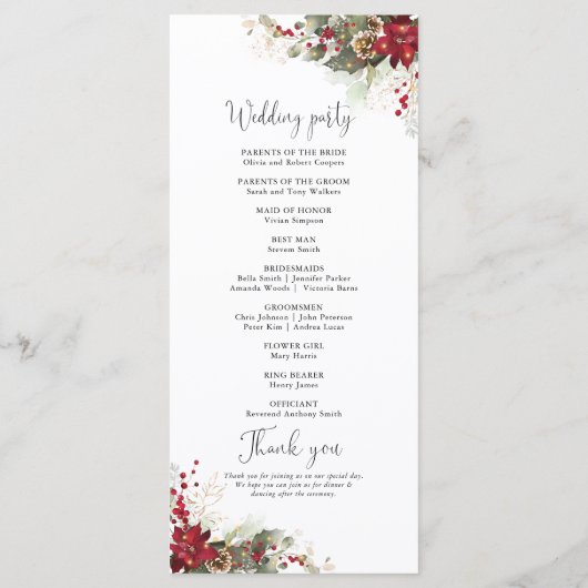 Noël Programme de mariage Rouge Poinsettia (Dos)