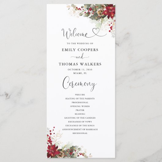 Noël Programme de mariage Rouge Poinsettia (Devant)