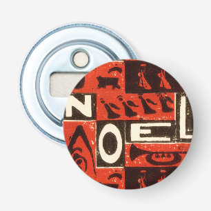 Noel Red Block Print Button Flesopener