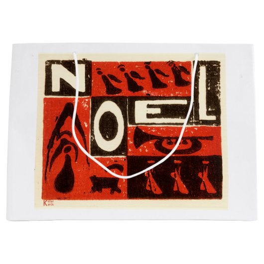 Noel Red Block Print Groot Cadeauzakje (Voorkant)