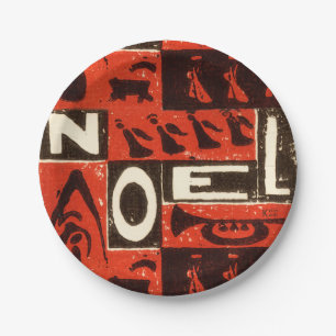 Noel Red Block Print Papieren Bordje