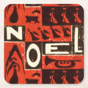 Noel Red Block Print Vierkante Kartonnen Onderzetter