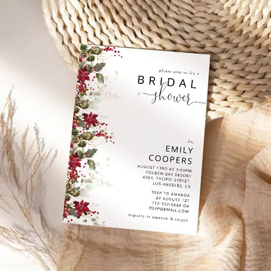 Noël Red Poinsettia nuptiale douche Invitation