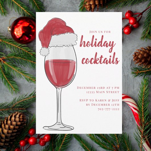 Noël Red Wine Père Noël Cocktail Party Invitation