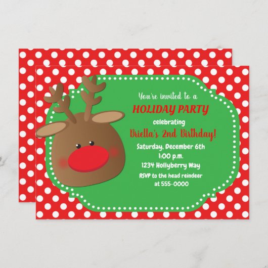 Noël Reindeer Polka Dot Invitations (Devant / Derrière)