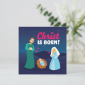Noël Religieux Le Christ Est Né Carte De Vacances (Debout devant)