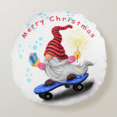 Noël ronde Coussin Gnome avec skateboard (Devant)
