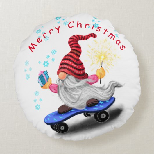Noël ronde Coussin Gnome avec skateboard (Dos)