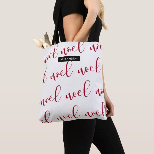 Noel | Rood en wit kerstscript met naam Tote Bag (Dichtbij)