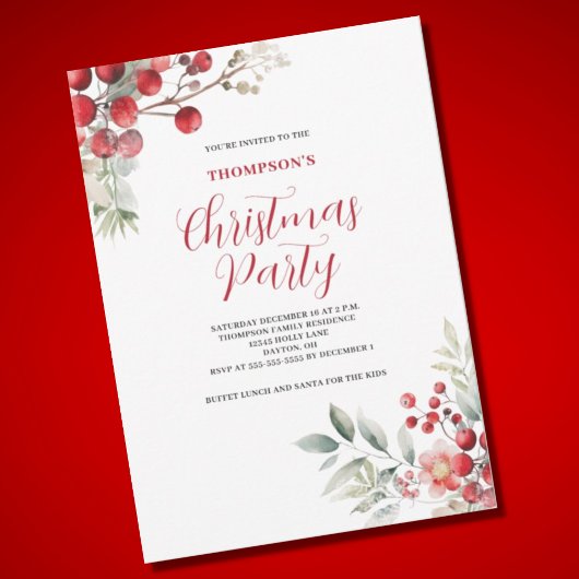 Noël Rouge Berry Floral Party Invitation