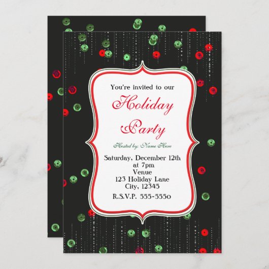 Noël Rouge et Vert Séquins Invitations de vacances (Devant / Derrière)