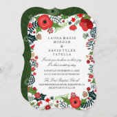 Noël Rouge & Vert Floral Invitations de mariage (Devant / Derrière)