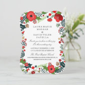 Noël Rouge & Vert Floral Invitations de mariage (Debout devant)