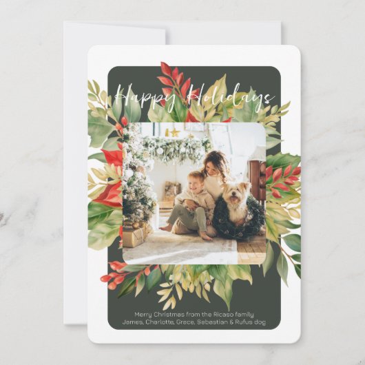 Noël Rouge Vert Modèle photo de feuillage d'hiver (Devant)