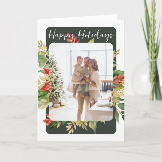 Noël Rouge Vert Modèle photo de feuillage d'hiver (Devant)