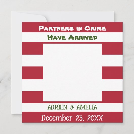 Noël Rouge Vert rayures Twin Baby Faire-part (Devant)