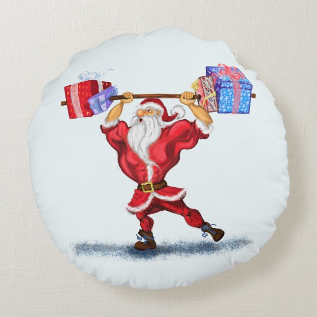 Noël Round Coussin Bodybuilder Père Noël avec cade (Dos)