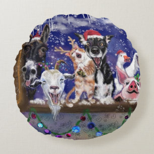 Noël Round Coussin Bonne fête des animaux de ferme