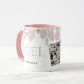 NOEL Roze Pine Cone Witte Kerstfoto Mok (Voorkant links)