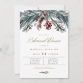 NOEL Rustic Pine Winter Wedding Rehearsal Dinner Kaart (Voorkant)