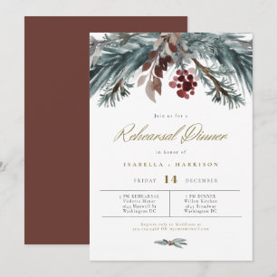 NOEL Rustic Pine Winter Wedding Rehearsal Dinner Kaart