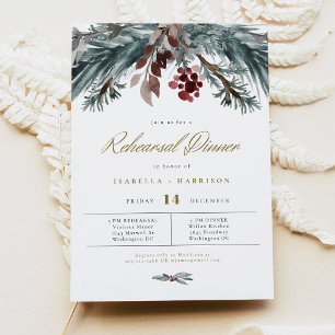 NOEL Rustic Pine Winter Wedding Rehearsal Dinner Kaart