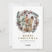 NOEL Rustic Pine Wreath Round Photo Carte de Noël (Devant)