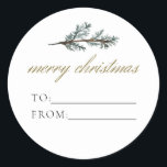 NOEL Rustic Winter Pine to From Christmas Cadeau<br><div class="desc">Cet autocollant cadeau de et vers comporte des branches rustiques de pin aquarelle et une élégante police de script doré. Cet autocollant cadeau de vacances est parfait pour les cadeaux de vacances! Ajoutez à vos forfaits favoris à vos amis,  voisins et proches.</div>