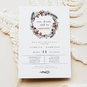 NOEL Rustic Winter Pine Wedding Rehearsal Dinner Kaart